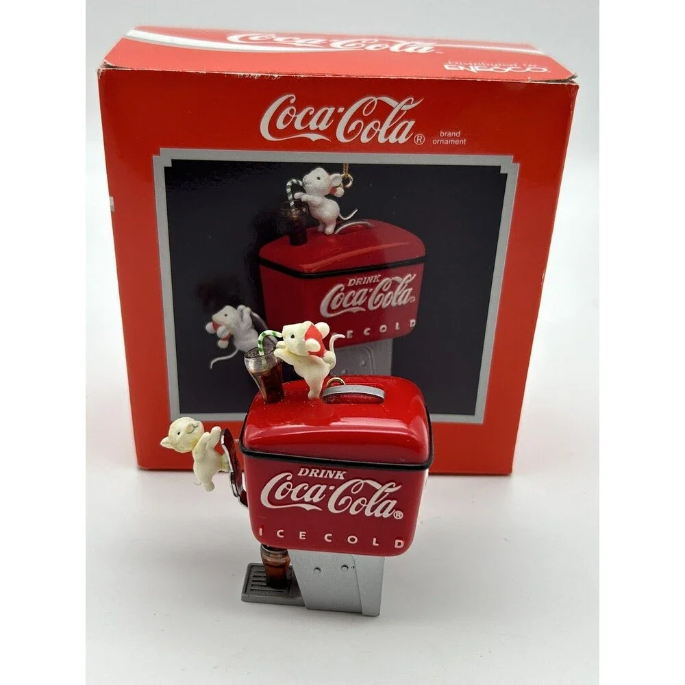 COCA-COLA 1990 Enesco CHRISTMAS ORNAMENT HAPPY MICE HAVE A COKE AND A SMILE Vtg